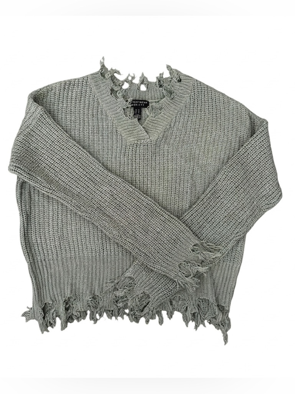 🔥 2/$20 NWOT Women’s Sage Grey/ Green V-Neck Distressed Sweater Size Medium